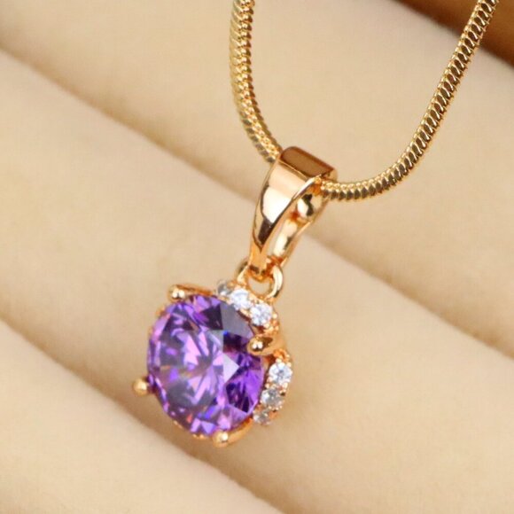 "Round Purple Gem Pendant in Rose Gold, XPPT1323 - Picture 1 of 12